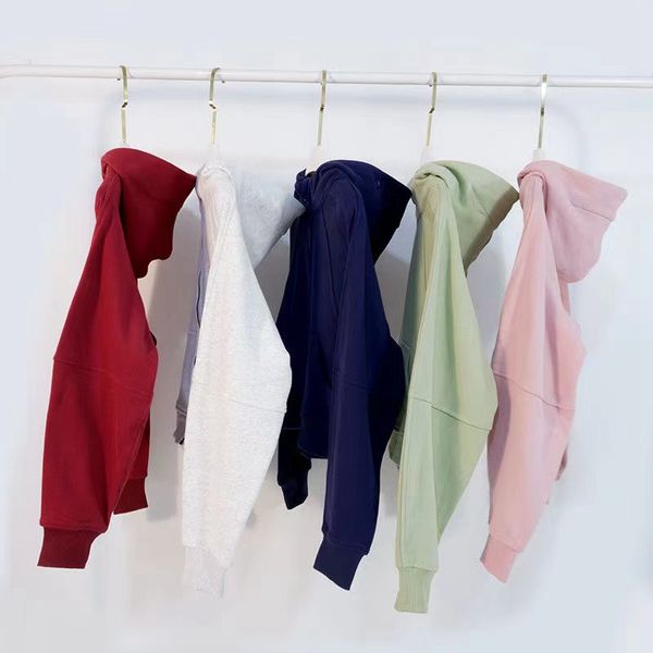 

lu-008 winter clothing new women's full zip plush warm thumb hole short casual outdoor lu exercise loose hooded short fashion jacket lu