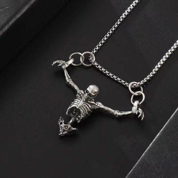 

10pcs retro hip-hop skeleton bone necklace short collar fashion costume jewelry for man women teens, Silver