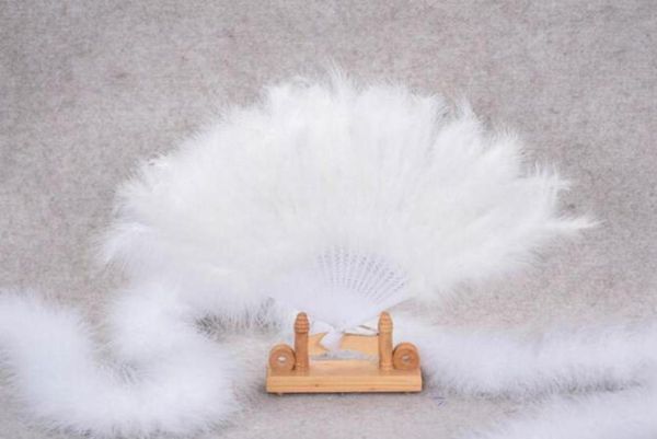 

colorful feather fans wedding showgirl dance folding hand feather fan bridal accessories6840801, White