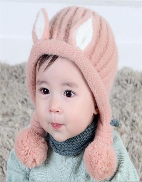 

hats 2022 winter baby for children keep warm girls cotton thick solid knitted cute ears beanie pompom caps bomber5734940, Yellow