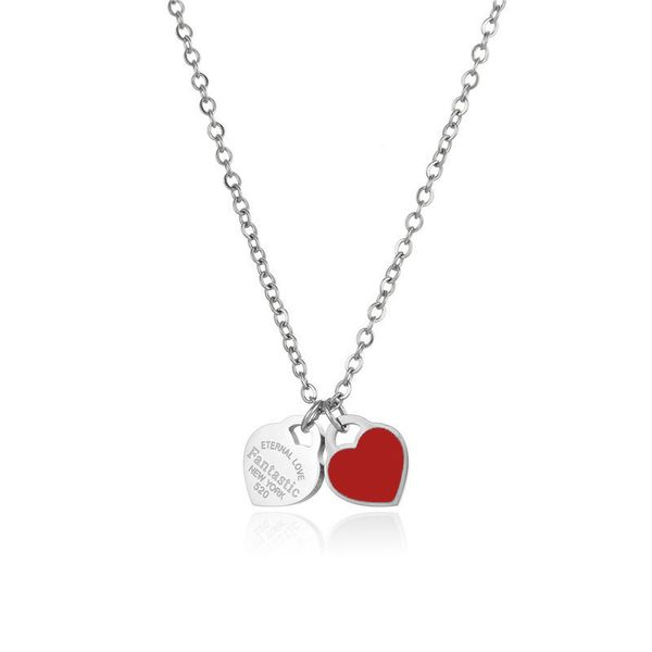 

925 silver green/pink love letter pendant necklaces choker enamel luxury double peach heart necklace for women gift designer jewelry