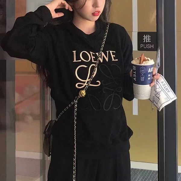 

designer loew's mens womens hoodies warm pullover autumn and winter new embroidery round neck sweater loose men women, Black