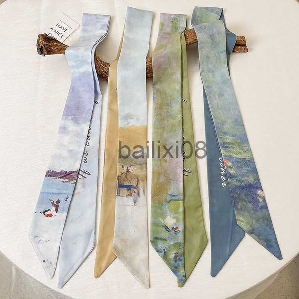 

scarves silk scarf artistic sense arm bag hair band belt all-match decorative scarf thin narrow long ribbon j230703, Blue;gray