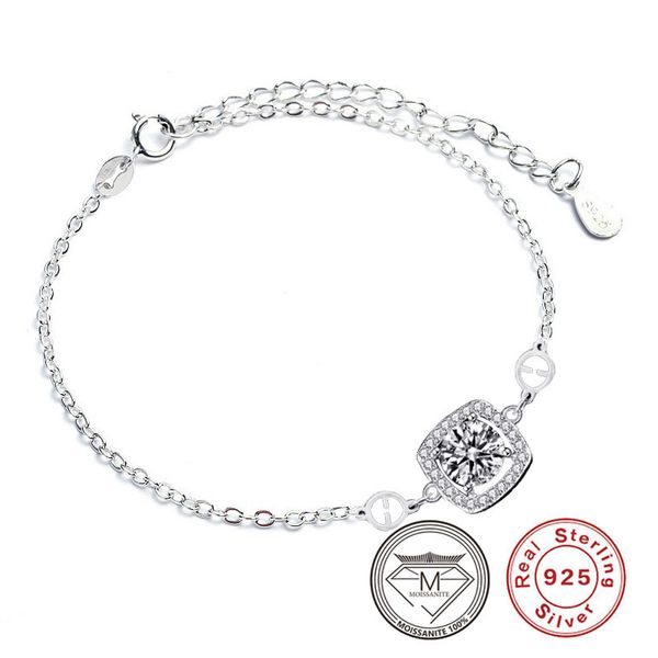 

classic style 925 sterling silver 1ct moissanite bracelet link chain for women luxury lab diamond wrist bracelets jewelry, Black