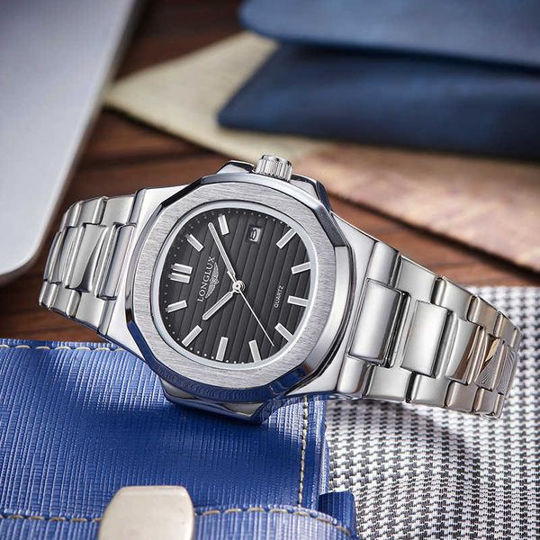 

longlux watch steel band nautilus men's calendar glow business, Slivery;brown