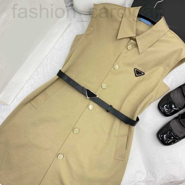 

basic & casual dresses designer luxury fashion 2023 women's lapel sleeveless single breasted dress with belt elegant lady loose long sh, Black;gray