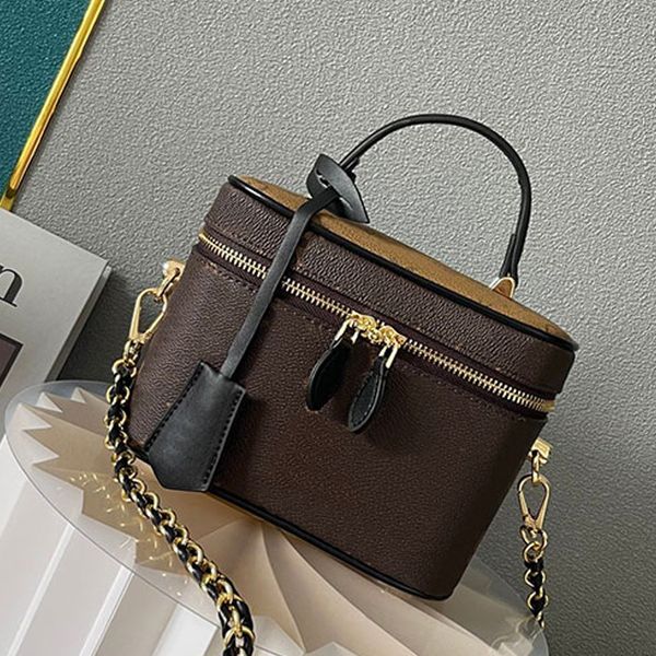

fashion box bag handbags cosmetic bags classic letter printing crossbody purse zipper closure removable leather woven chain shoulder strap t