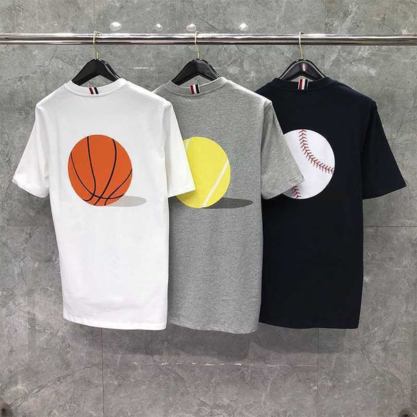 

tb thom men's t-shirt casual 2022 new fashion sports basketball printed half-sleeve shirt split loose tees male top, White;black