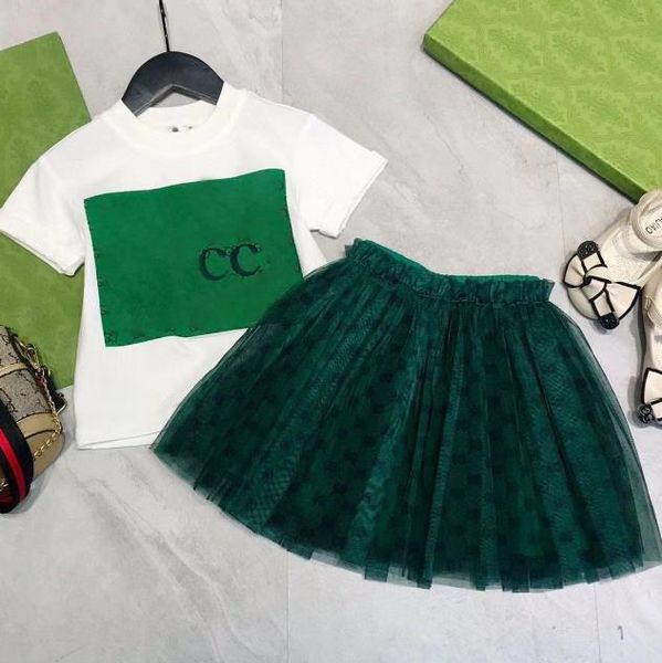 

luxury designer kids t-shirt veil skirt fashion british fashion brand summer childrens treasures and girls cotton two-piece luxury designer, White