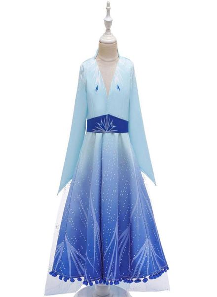 

retail girls cartoon cosplay frozen 2 dresses kids cosplay party dress princess dresses yestidos kids designer costume long sleeve1836482, Blue