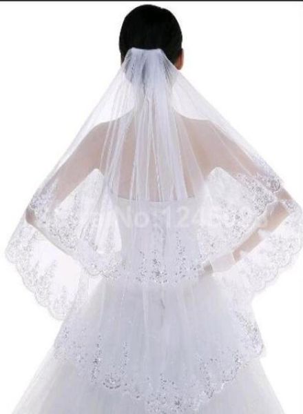 

selling in stock two layer white ivory wedding bridal veils with applique edge tulle romantic veil wedding accessories bridal 4895733, Black