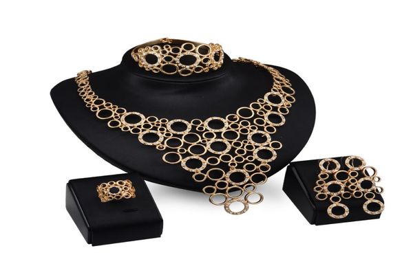 

vintage fashion bridal jewelry set four pieces hollow necklace earrings rings bracelet luxury women evening wedding party jewelry 5450173, White