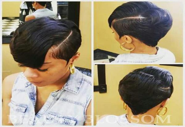 

human hair pixie cut wigs with lace front brazilian straight short human hair wigs for black women short bob pre plucked bleached 7099934, Black;brown