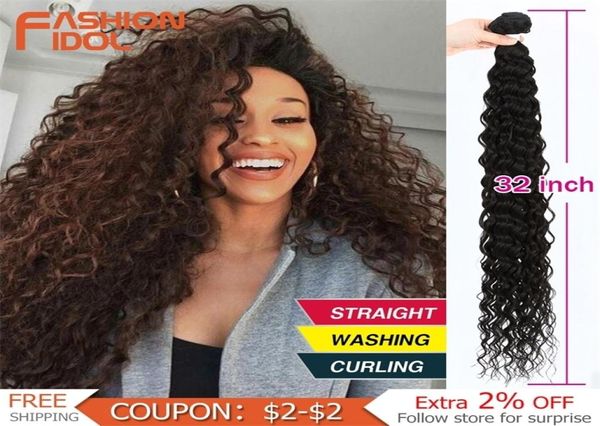 

fashion idol water wavy hair bundles synthetic extensions ombre blonde 32inch soft super long bio curly 2206159610547, Black;brown