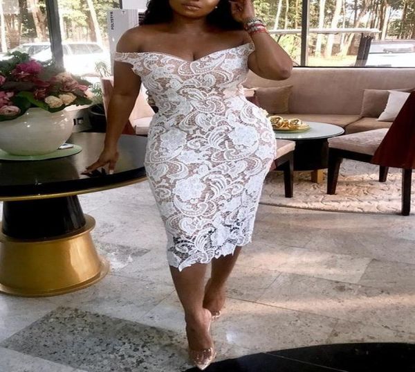 

2019 new arrival sheath short lace wedding dresses off the shoulder knee length fit women bridal gowns white champagne reception d9545161