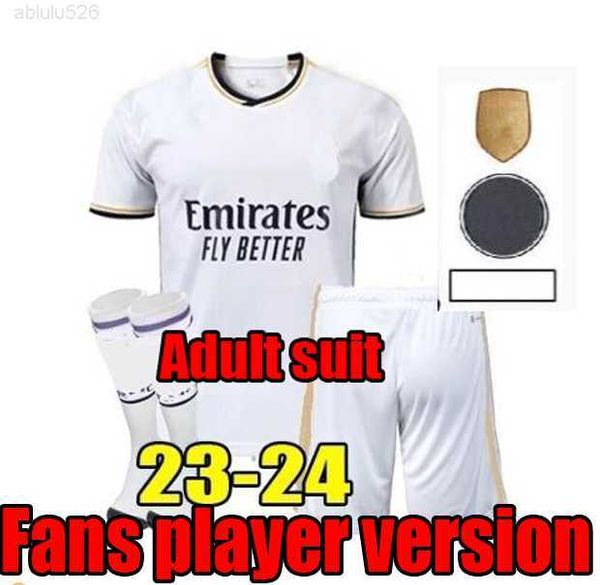

suit shorts and socks 22 23 24 soccer jerseys benzema rodrgo camiseta 2023 2024 vini jr camavinga tchouameni football shirt kids real madrid, White;black