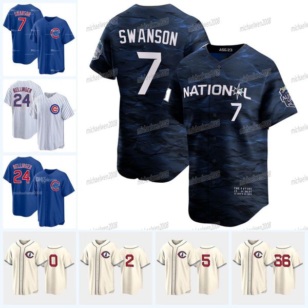 

7 dansby swanson cubs 2023 all star jersey cody bellinger trey mancini seiya suzuki chriser morel patrick wisdom ian happ nico hoerner yan g, Blue;black