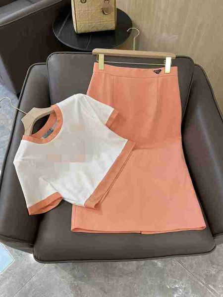 

two piece dress designer contrast letter printed short sleeved t-shirt+back split long skirt for reducing age, fashionable, casual, and mini, White