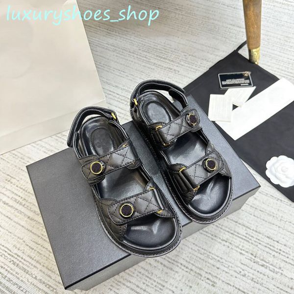 

designer shoe woman sandals slingback platform dad sandal shoes leather calf quilted slides summer grandad luxury sandles for women beach st, Black