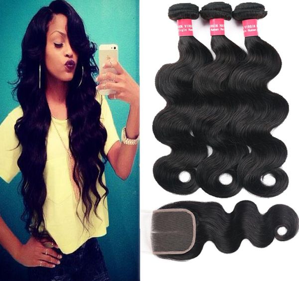 

3 bundles 8a remy brazilian body wave straight loose wave kinky curly deep wave with a 4x4 lace closure human hair bundles with la7161479, Black