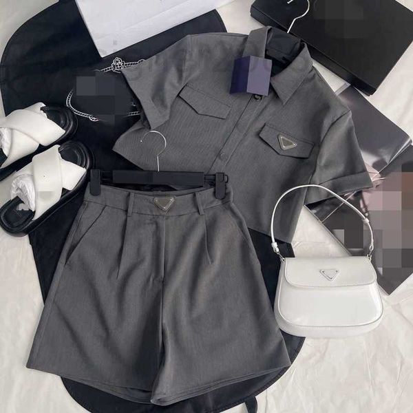 

women's two piece pants designer elegant and stylish, capable, high-end casual celebrity fashion set, lapel metal embellishment short, White