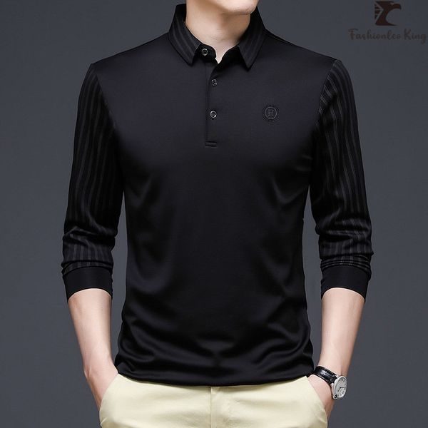 

men's polos brand polo shirts printed lapel longsleeved tshirts business casual trendy outfit 230703, White;black