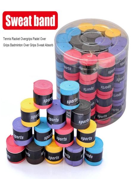 

60pcslot tennis racket overgrips badminton sport fishing rods over grips sweat absorb handle wraps tapes sweatband7440229, Yellow;black