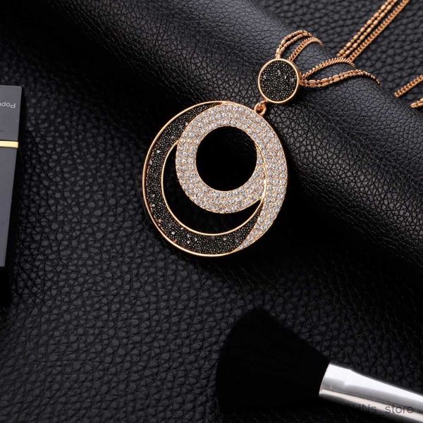 

pendant vintage statement necklace geometric big circle crystal pendant long sweater chain fashion jewelry gift for girl r230829, Silver
