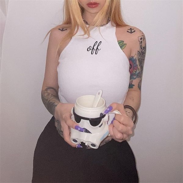 

summer white women designer t shirt crop embroidery off shoulder black tank casual sleeveless backless shirts women clothes plus size s-xl, Black;white