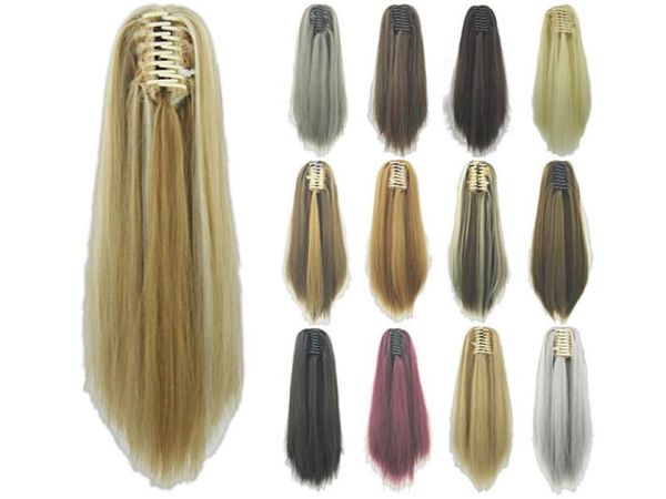 

24 inches straight synthetic claw ponytail simulation human hair exentions grip ponytails bundles in 16 colors mw0609870546, Black