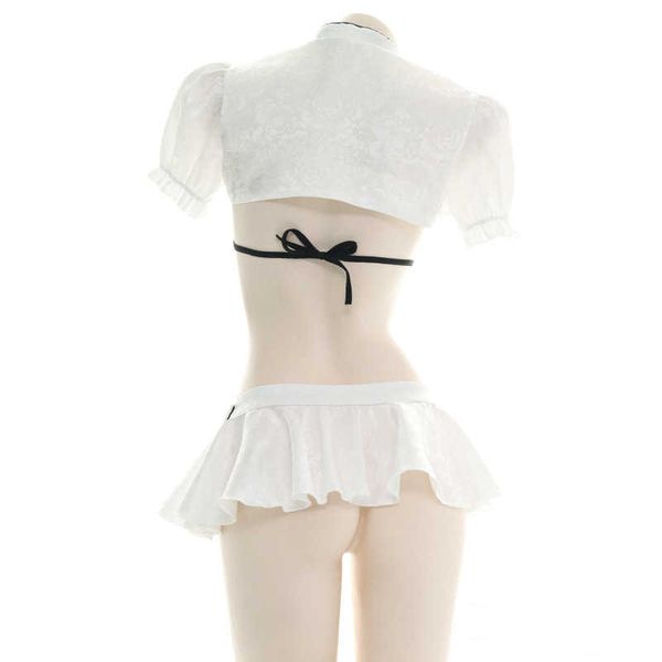 

set mini micro open bikini bra halloween outfits for women girl kawaii lingerie femme erotic cosplay maid outfit cheongsamhkd230703, Black;white