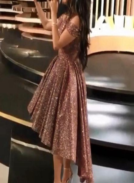

fashion rose gold prom dresses 2020 women off the shoulder short front long back formal party cocktail gowns vestido de gala1844442, Black