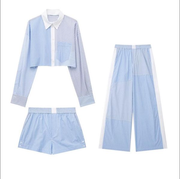

2023 summer new za * ra short loose and slim combination striped short shirt women's trend, White