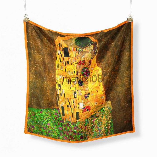 

scarves famous oil painting twill silk scarf fashion bandana women scarf wraps 53cm square scarves hijab head scarf neckerchief j230703, Blue;gray