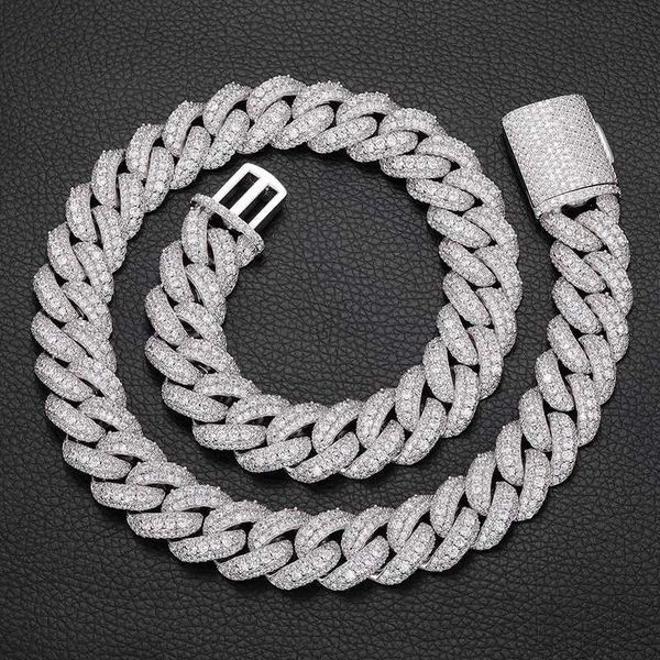 

wuzhou wholesale price custom 19mm iced out cuban chain with brilliance bling moissanite s925 silver 3rows cuban links necklace