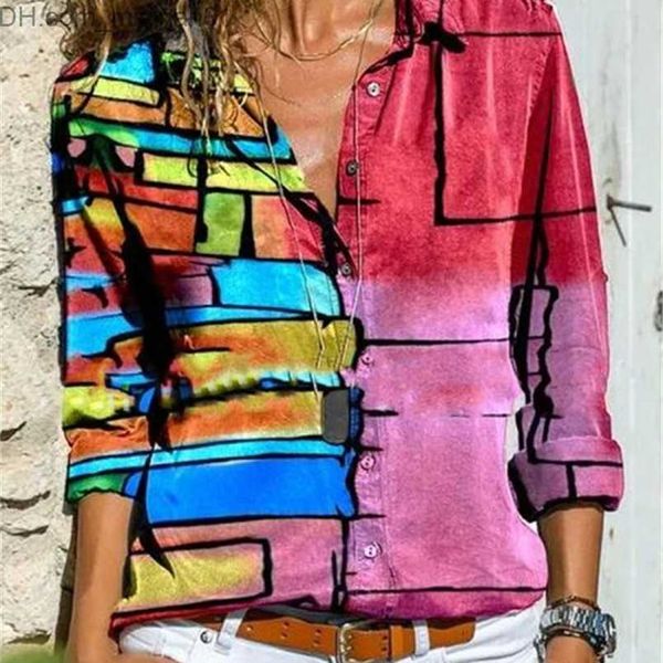 

women's blouses shirts printed women's shirt long sleeve loose shirt women's fashion casual 220623 z230703, White