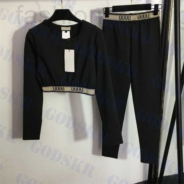 

women's two piece pants designer brand sportswear womens letter ribbon tees elastic trousers long sleeve y5yn, White