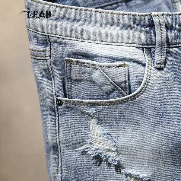 

summer men's denim shorts youth ripped holes self-cultivation korean five-point pants fashion trend small straight feet jeans, Blue