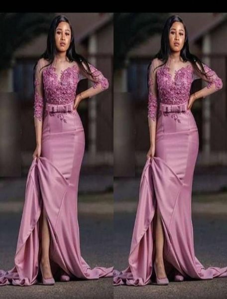 

dusty rose fashion saudi arabic mermaid evening mother of the bride dress satin applique 34 sleeves party prom pageant dresses pl7326532, Black;red