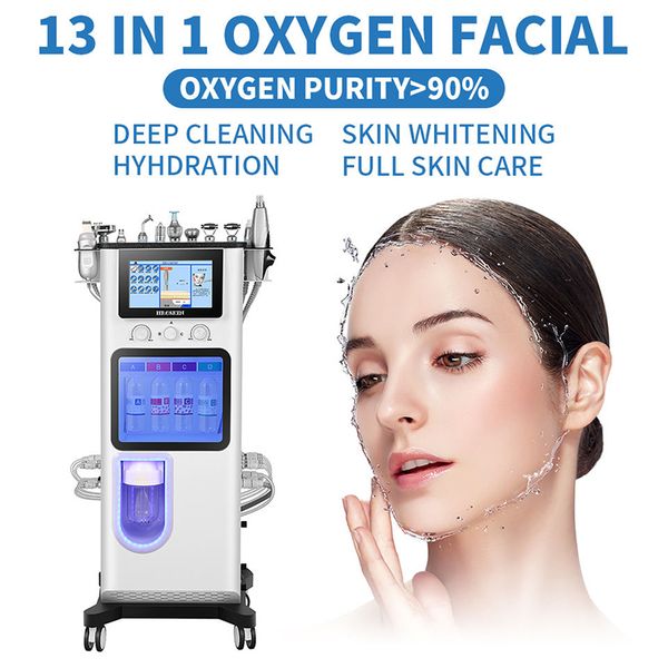 

13 in 1 professional microdermabrasion machine diamond peeling hydro microdermabrasion facial machine ultrasonic skin scrubber, Black;white