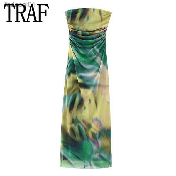 

traf off shoulder corset dress woman print tulle long dresses for women 2023 ruched midi summer dresses mesh bodycon dress, Black;gray