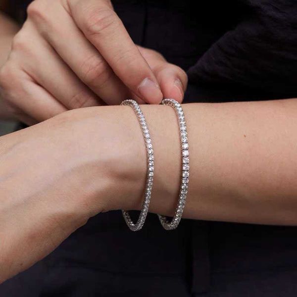 

designer jewelry delicate 3mm moissanite s925 white gold plated tennis sterling silver chain bracelet women jewelry