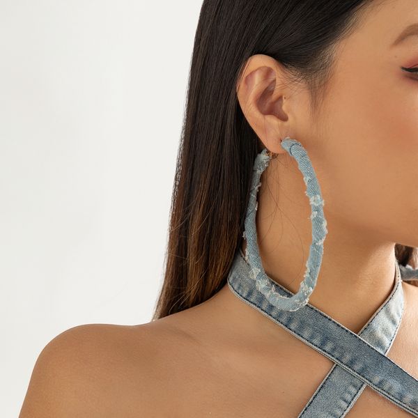 

Large Circle Hoop Earrings Denim Geometric Round Earring European Women Sweet Design Dress Party Wearing Ear Jewelry Gold