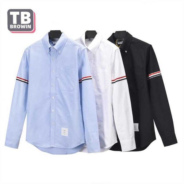 

tb browin four-bar thom men's shirt sleeved ribbon clothing poplin slim casual long sleeve cotton korean fashion blouses, White;black