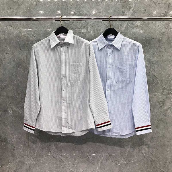 

thom tb men's classic-fit shirt 2023 new long-sleeve button-down cotton striped fashion brand single breasted casual shirts, White;black