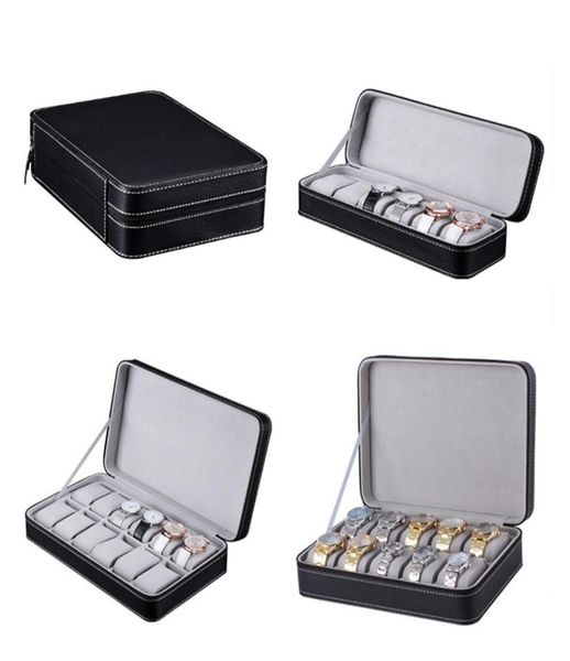 

watch boxes cases 61012 slots box pu leather portable zipper quartz watches case holder organizer black jewelry display gift1865561, Black;blue