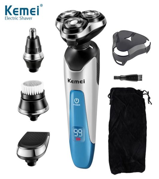 

kemei 3d electric razor 4 in 1 men shaving machine nose trimmer rechargeable floating beard shaver waterproof 100240v4142125