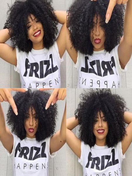 

brazilian afro curls mongolian human hair tiny afro kinky curly wigs human hair full lace front wig for black women in stock5266519, Black;brown