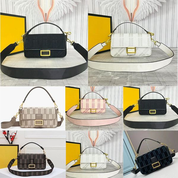 

embroidered baguette bag flap crossbody purse designer lady handbag popular fashion canvas hardware buckle genuine leather strap quality