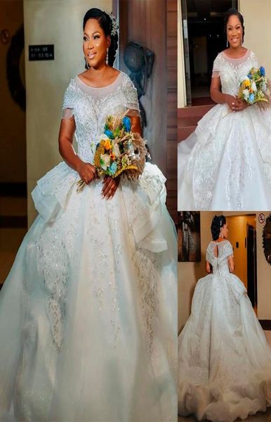 

luxury arabic style plus size a line wedding gowns 2022 off shoulder sparkly sequins lace up bridal party gowns vestido casamento3691991, White